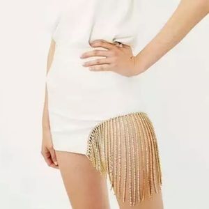 White rhinestone diamond tassel skirt (M)